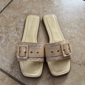 Anthropologie Beige Woven Slide Sandals with Buckle